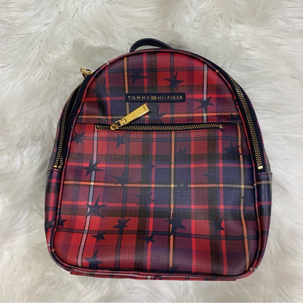 Tommy Hilfiger Julia Star Red Plaid Faux Leather Backpack